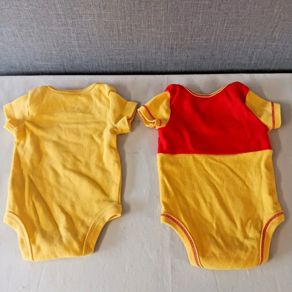 Disney Baby Winnie The Pooh Eeyore Bodysuits 4‎ Pack Lot NB Newborn Yellow Blue